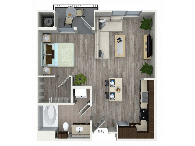 Floor plan for studio, 1 bath, 580 sqft